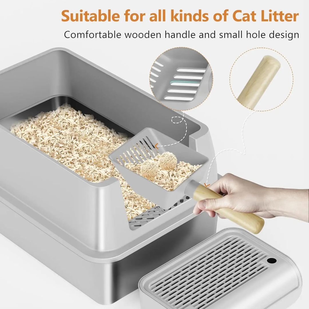 Litière inox complète pour chat avec garde-boue et pelle