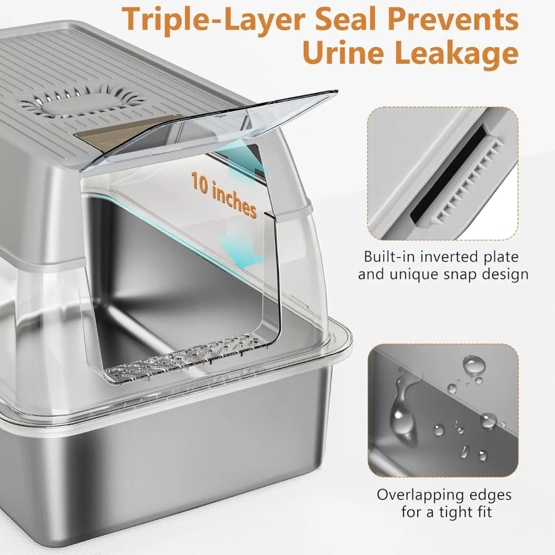 Bac à litière en inox hygiénique avec base antidérapante