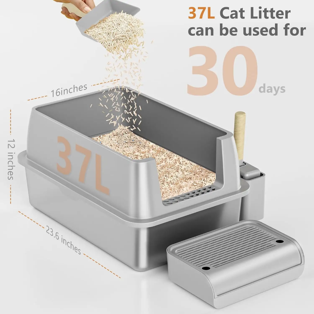 Bac à litière inox anti-odeur avec couvercle pour chat