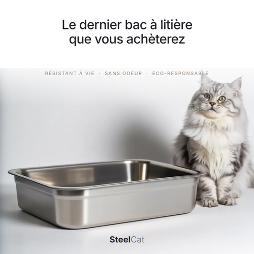 Bac à litière en inox XL 60x40x20 cm pour grand chat