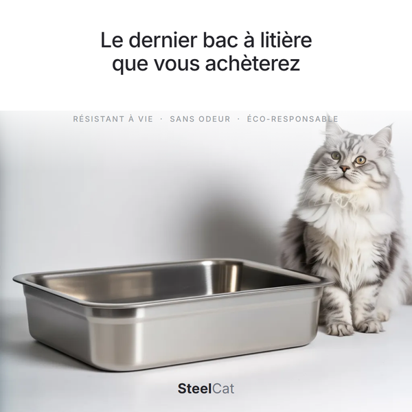 Bac à litière en inox XL pour chat — 60×40×20 cm